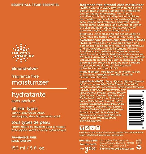 Earth Science - Almond Aloe Frag.Free Moisturizer (150ml 12)