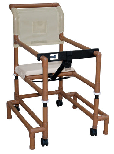 Walker PVC with Height Adjustable Arms & Seat – Standard with Outriggers, Wood Tone