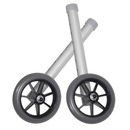 Walker Wheels 5" Fixed with Rear Glide Caps – Pair for Enhanced Mobility