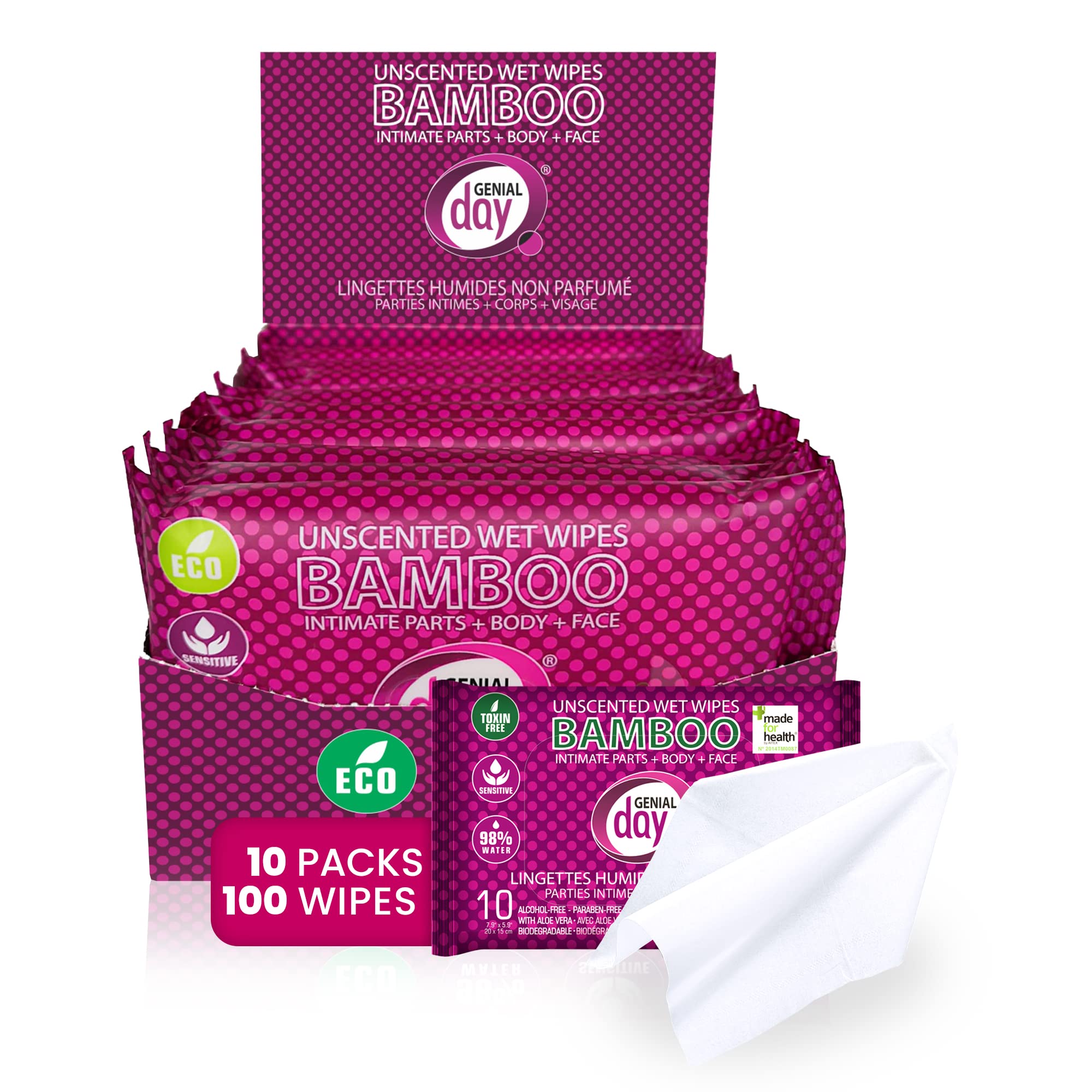 Genial Day - Unscented Bamboo Wet Wipes (10 x 10ct 50)