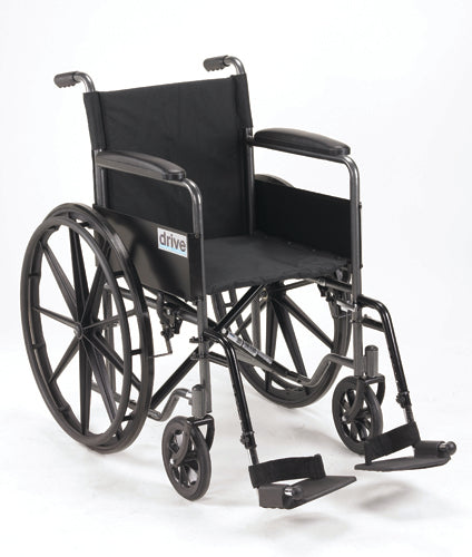18" Wheelchair with Fixed Full Arms & Swingaway Detachable Footrests – Comfortable & Durable