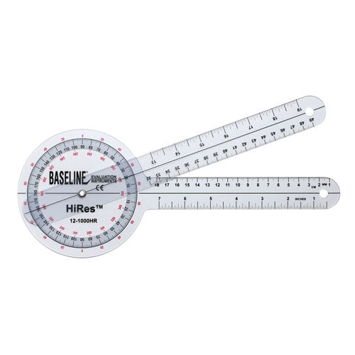 Baseline Hi-Res 12" Plastic Goniometer – 360° Precision Joint Measurement