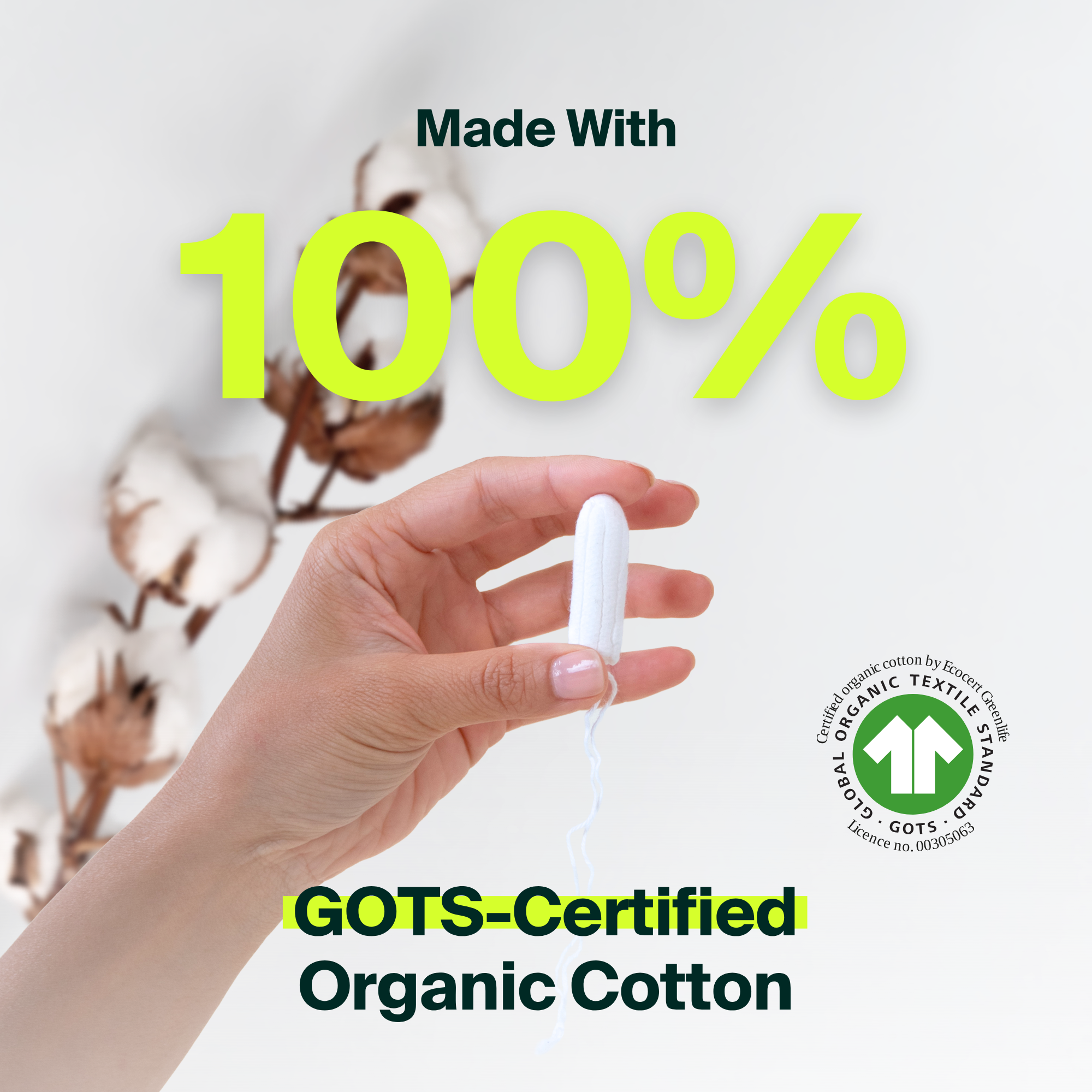 100% Organic Cotton Non-Applicator Tampons