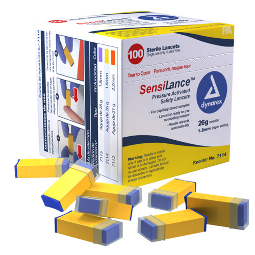 Pressure Activated Lancets 26g 1.8mm Yellow – Box of 100