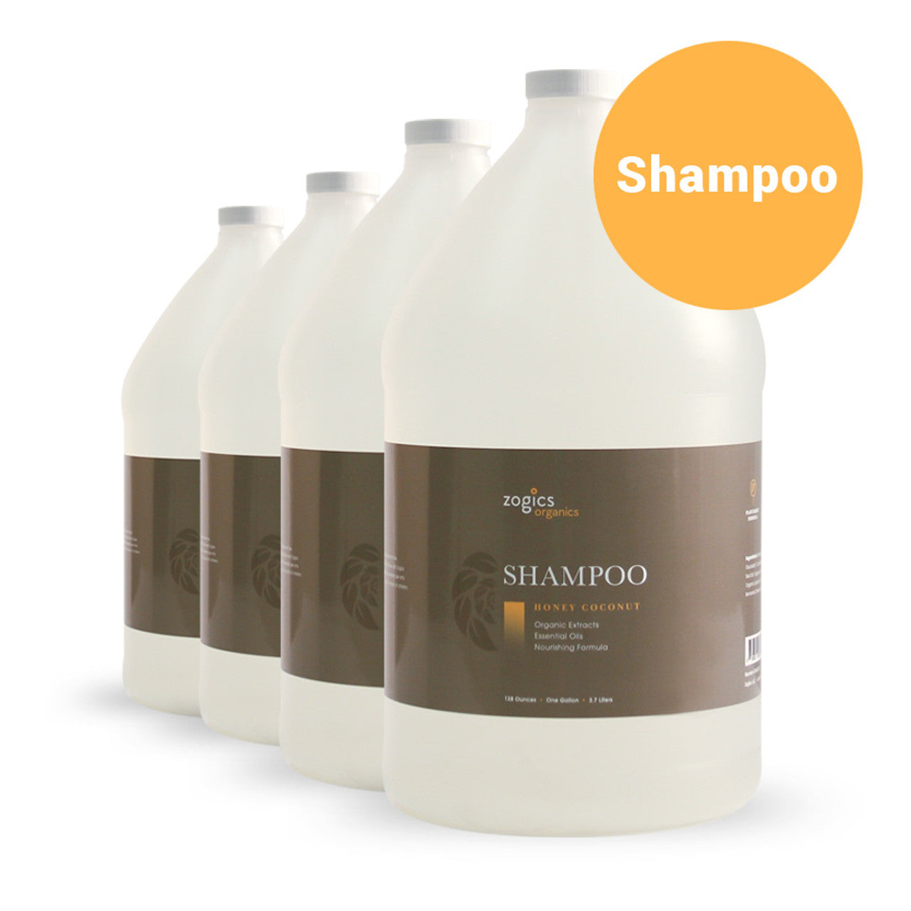 Zogics Organics Shampoo, Honey Coconut (1 Gallon or Case of 4)