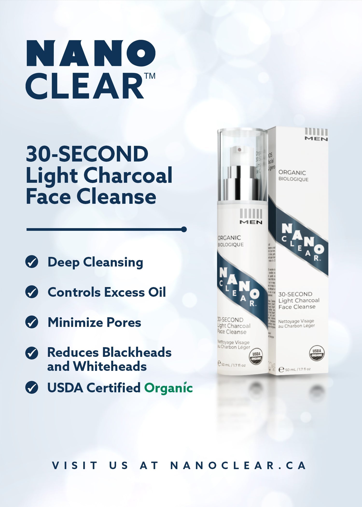 Nano-Clear - 30-SECOND Light Charcoal Face Cleanse - 50ml