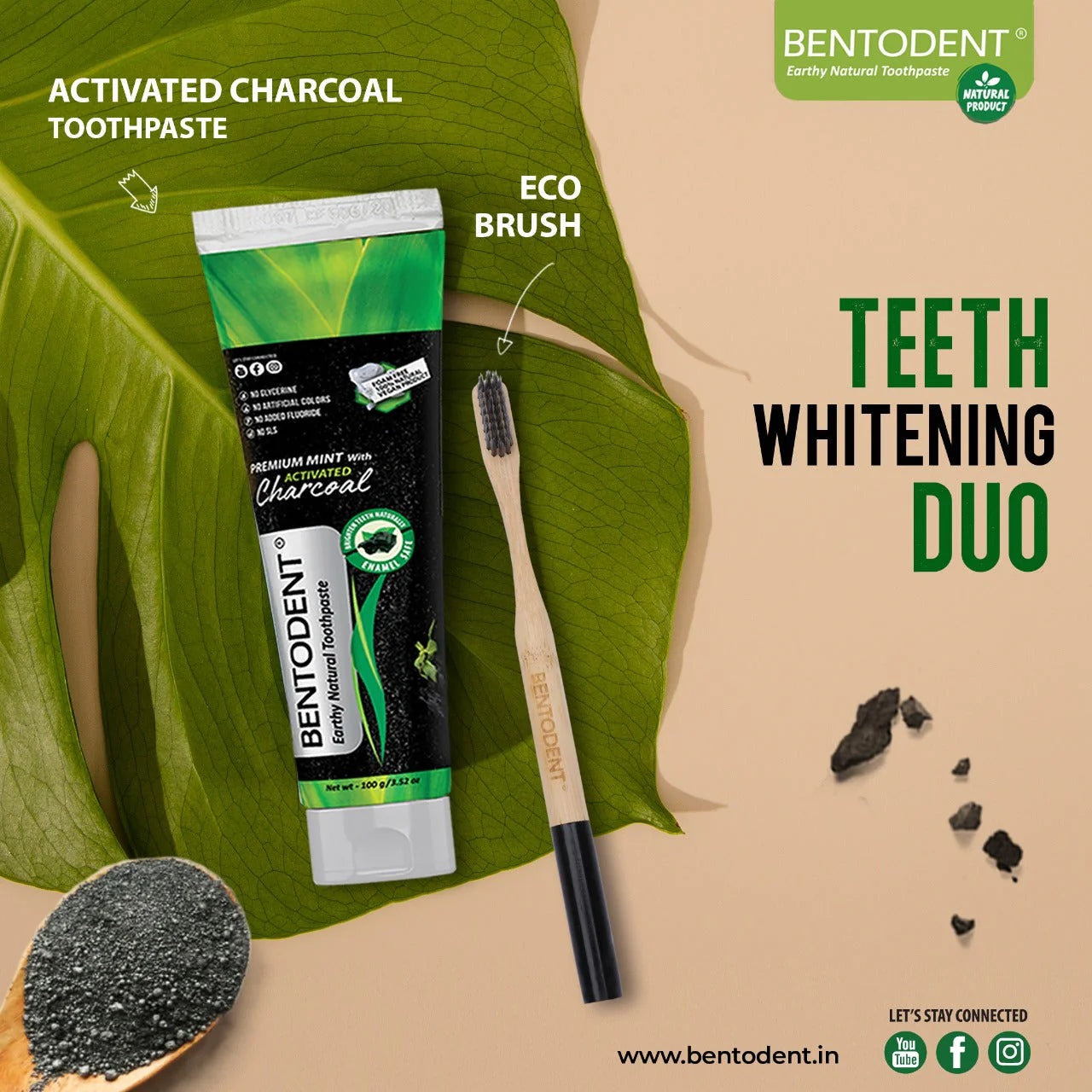Bentodent - Combo (Activated Charcoal/Mint) W/Toothbrush