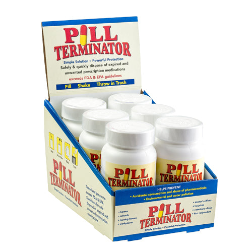 Pill Terminator Countertop Display – 6 Bottles for Safe Pill Disposal