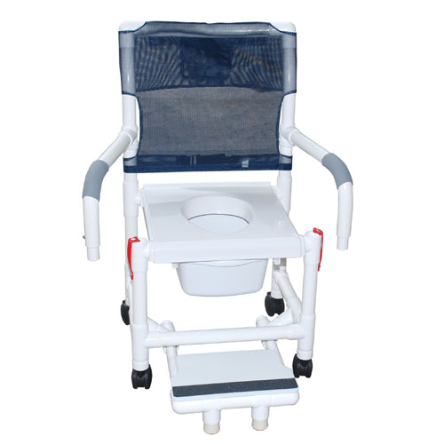 Shower Chair/Commode PVC 18" with Double Drop-Arms & Casters – Safe & Versatile