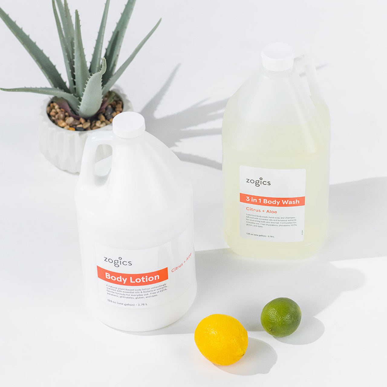 Zogics Hydrating Body Lotion, Citrus + Aloe (1 Gallon or Case of 4)