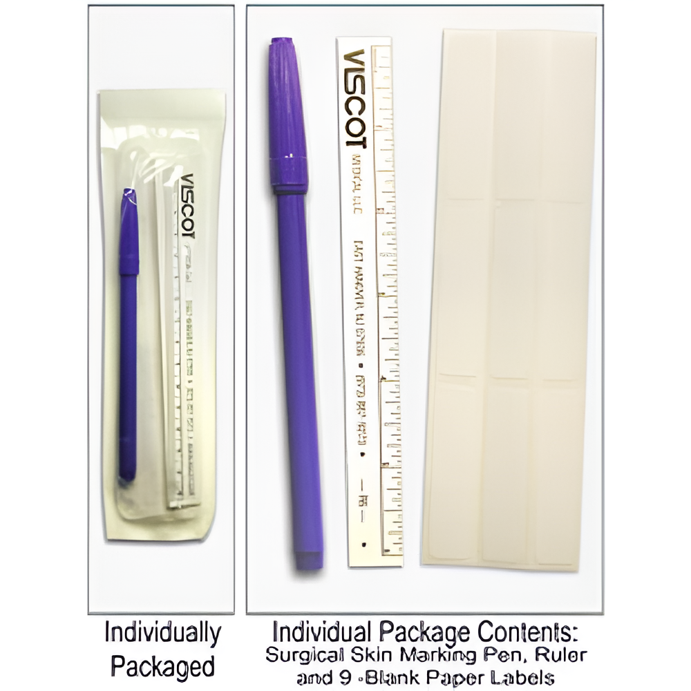 Skin Marking Pen with 9 Labels & 6" Flexible Ruler – Sterile Medical Tool