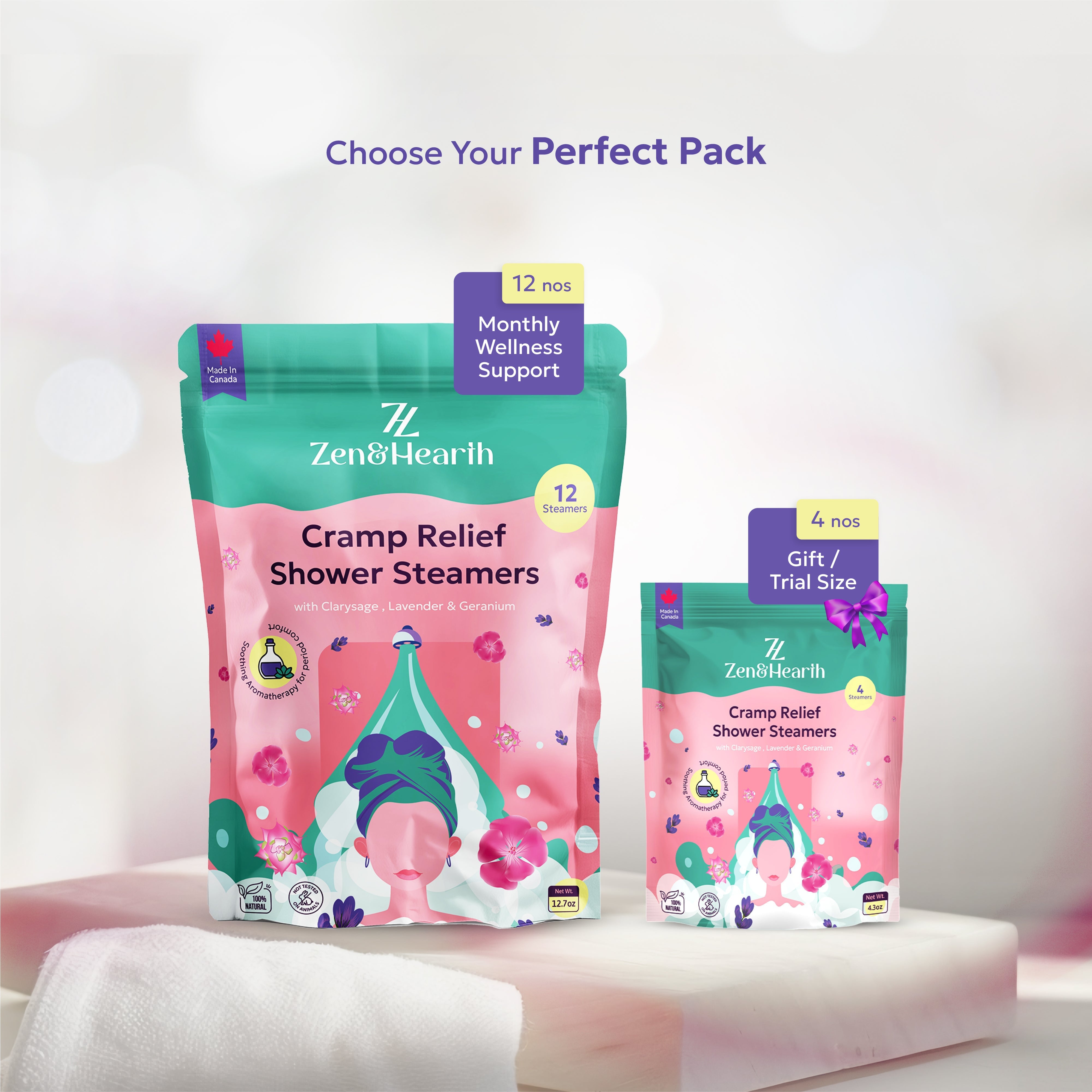 Zen & Hearth Cramp Relief Shower Steamers – Clary Sage, Lavender & Geranium | Period Comfort Aromatherapy Tablets
