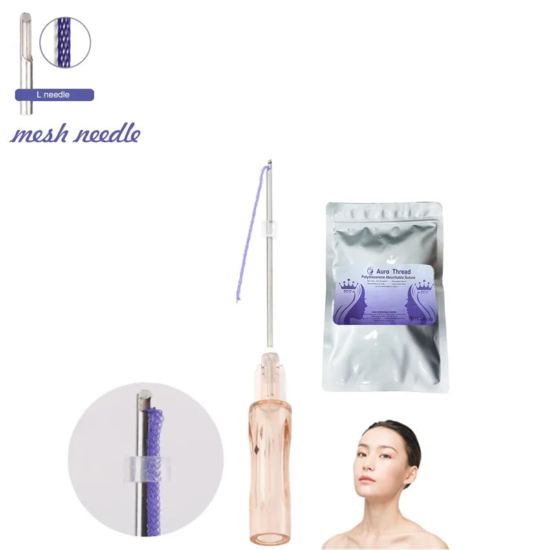 Factory Wholesale Mesh Thread L Needle – 19G 38/60mm PCL Mesh Thread for Nasolabial Folds & Deep Wrinkles