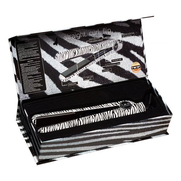 Sleek Style: Ceramic Flat Iron with Temp Control & Magnetic Handle - White Zebra & Pink Leopard