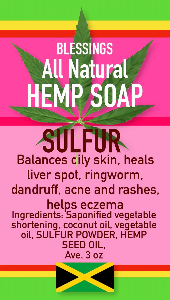 Blessings All-Natural Hemp Sulfur Face & Body Bar – Oil-Balancing, Anti-Acne & Skin-Healing Natural Cleanser