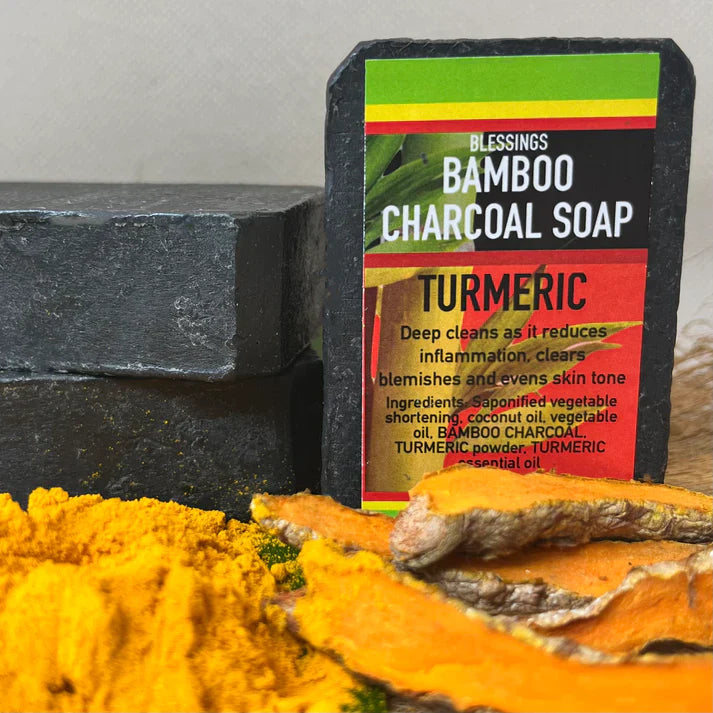Blessings All-Natural Bamboo Charcoal Turmeric Face & Body Bar – Detoxifying, Soothing & Antioxidant-Rich Cleanser