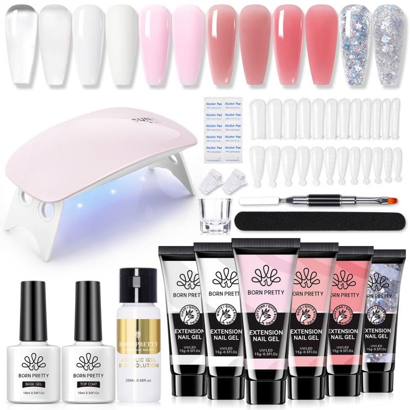 6 Colors Extension Gel Starter Kit with Nail Lamp Base Top Coat 15ml