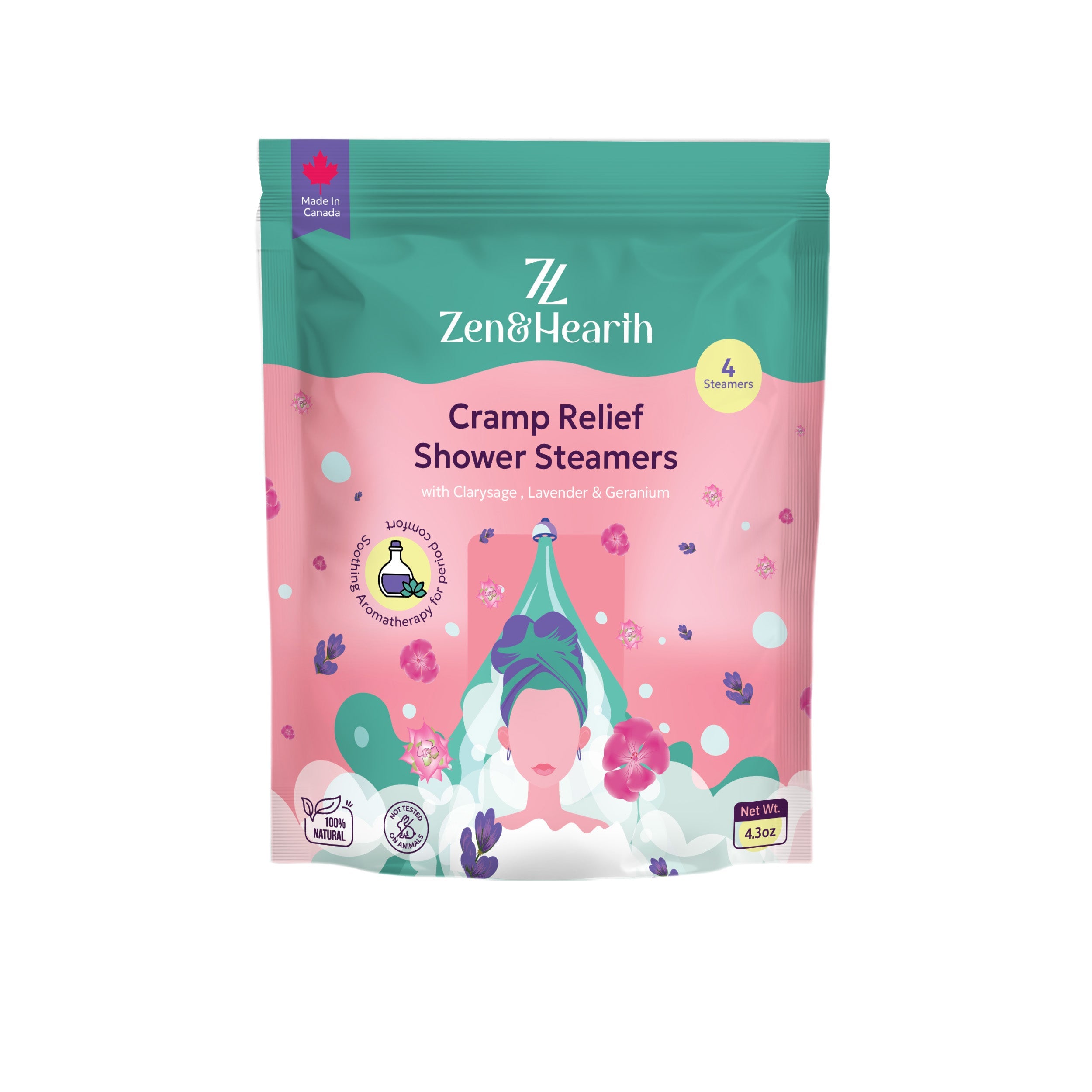 Zen & Hearth Cramp Relief Shower Steamers – Clary Sage, Lavender & Geranium | Period Comfort Aromatherapy Tablets