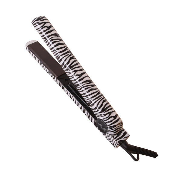 Sleek Style: Ceramic Flat Iron with Temp Control & Magnetic Handle - White Zebra & Pink Leopard