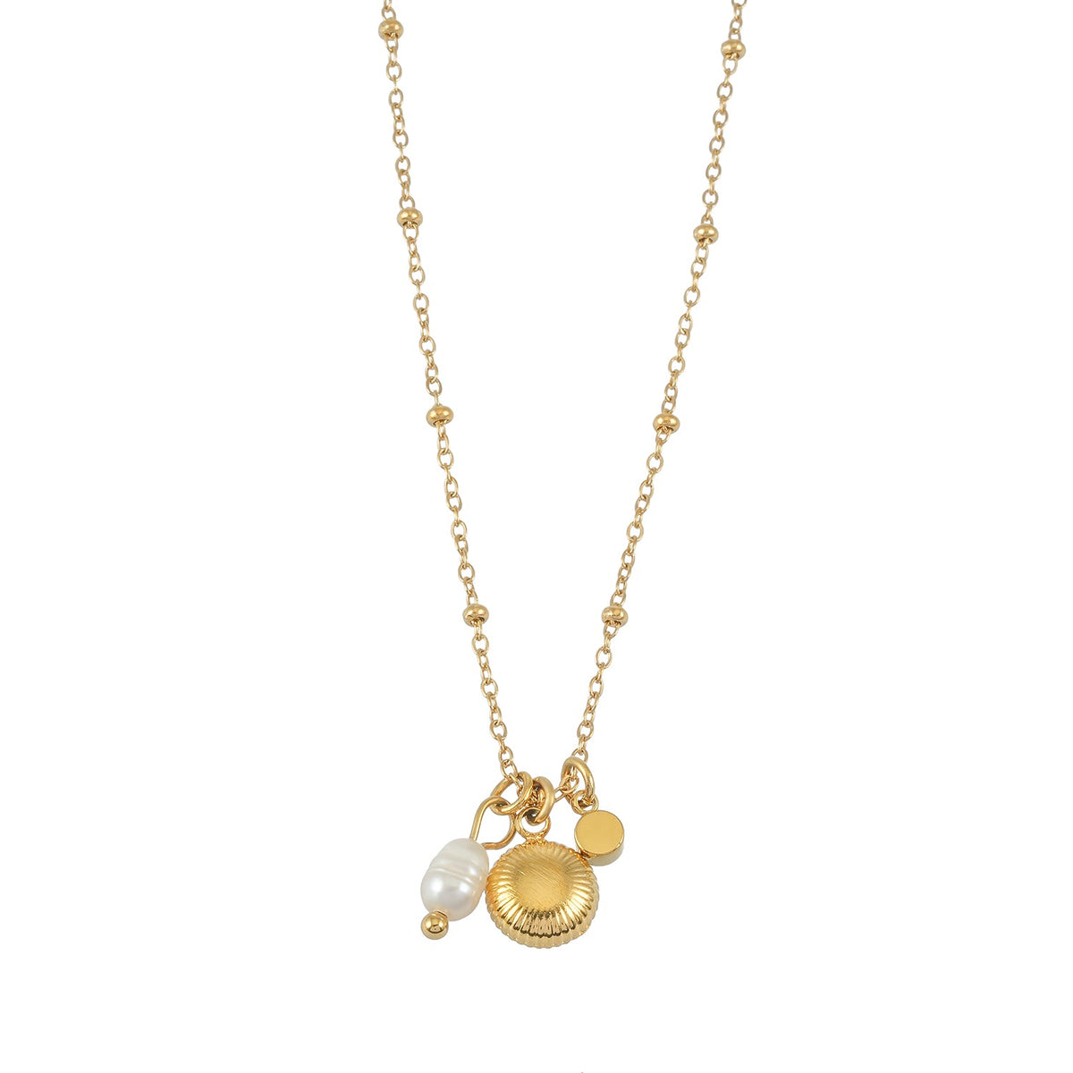 KAAMIL Gold: Retro Art Deco Charms Necklace with a Beaded Chain