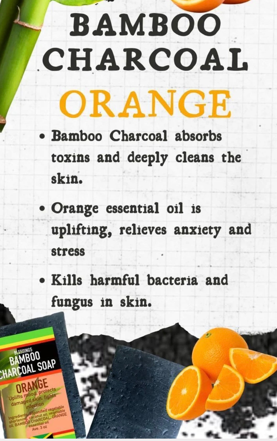 Blessings All Natural Bamboo Charcoal Orange Soap – Deep Cleansing Detox Bar for Face & Body