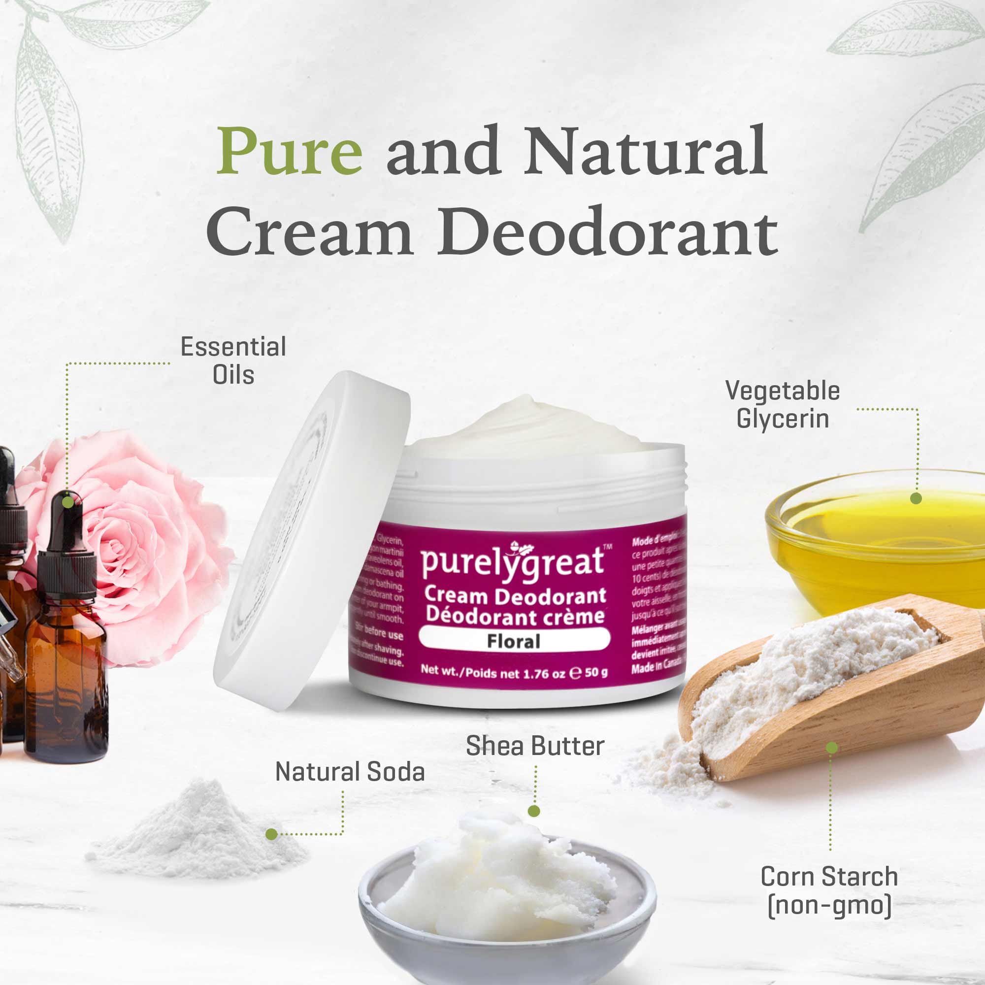 Floral Cream Natural Deodorant - Aluminum Free