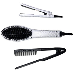 Complete Hair Styling Set: Heated Brush, 0.5 Mini Iron & Easy Comb with Magnet Box
