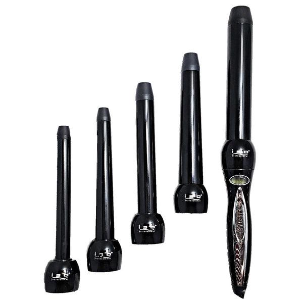 Cool Tip Curling Iron Set - Black 19mm, 25-18mm, 25mm, 32-25mm, 32mm with Digital LCD Temp Display, Protective Glove, Magnet Box