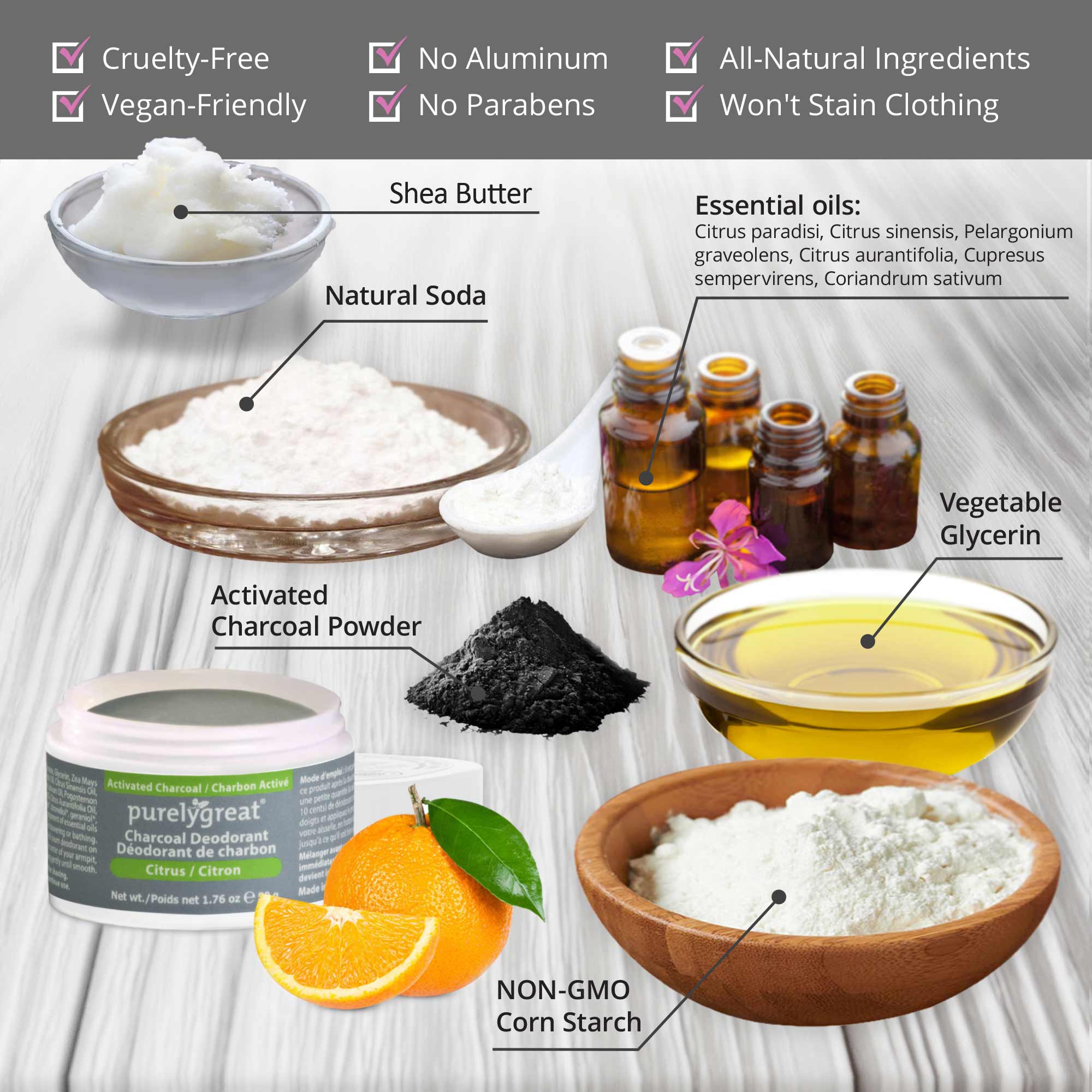 Citrus Charcoal Natural Deodorant - Aluminum Free