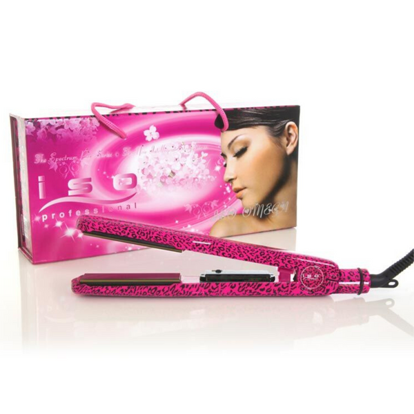 Sleek Style: Ceramic Flat Iron with Temp Control & Magnetic Handle - White Zebra & Pink Leopard