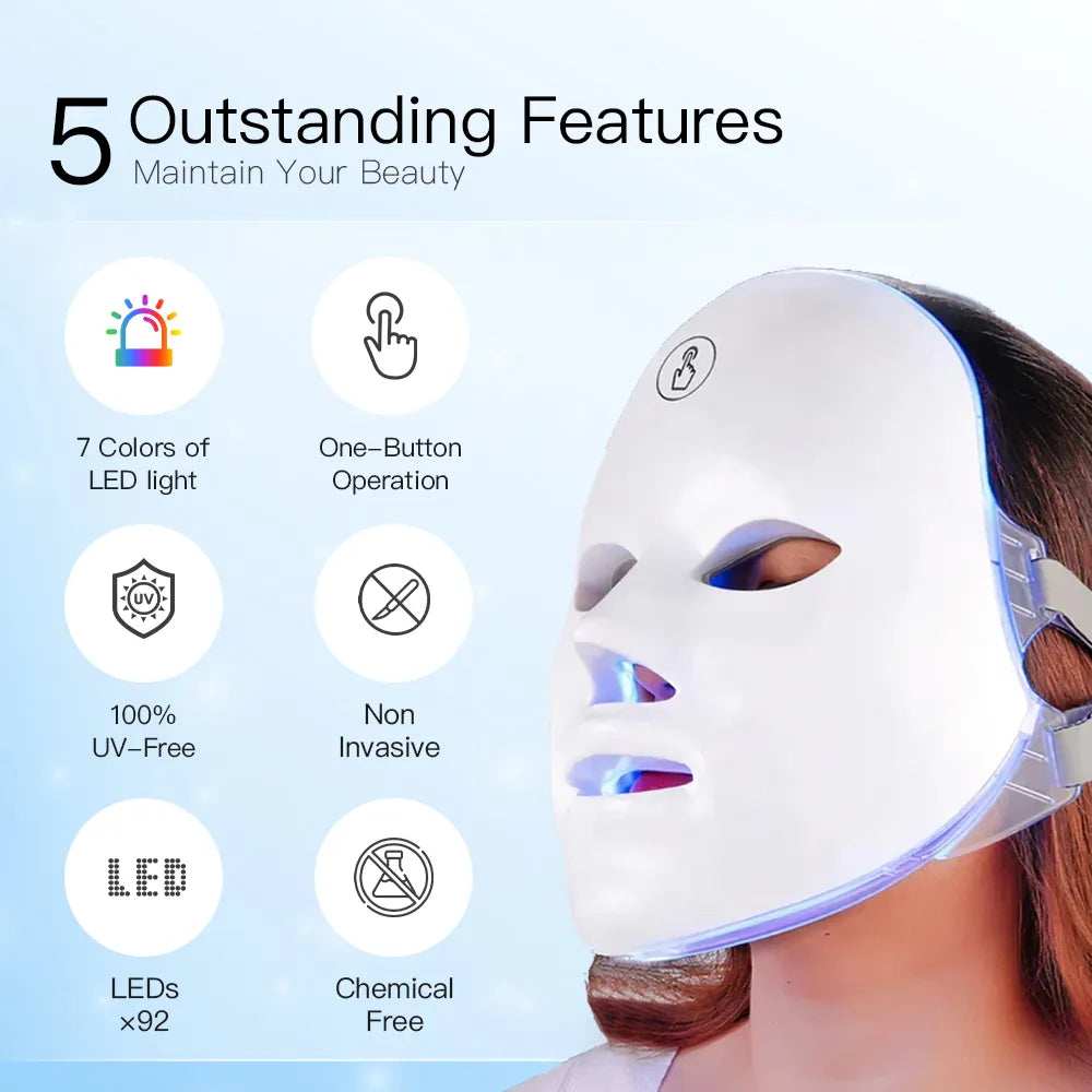 LED Face Mask Light Therapy – Multi-Wavelength Skin Rejuvenation Device for Anti-Aging, Acne & Skin Brightening