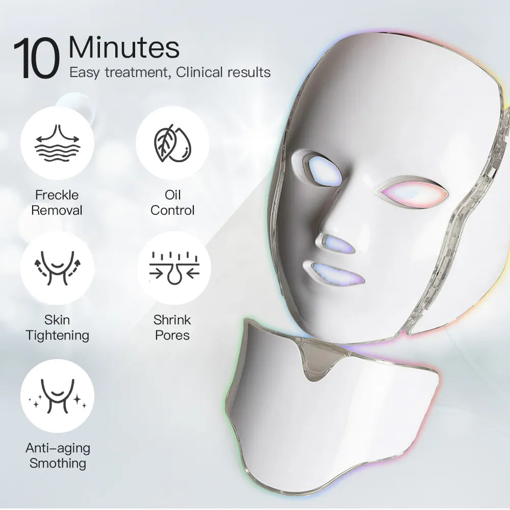 LED Face Mask Light Therapy Anti-Aging with Neck – Multi-Light Facial & Neck Rejuvenation Device