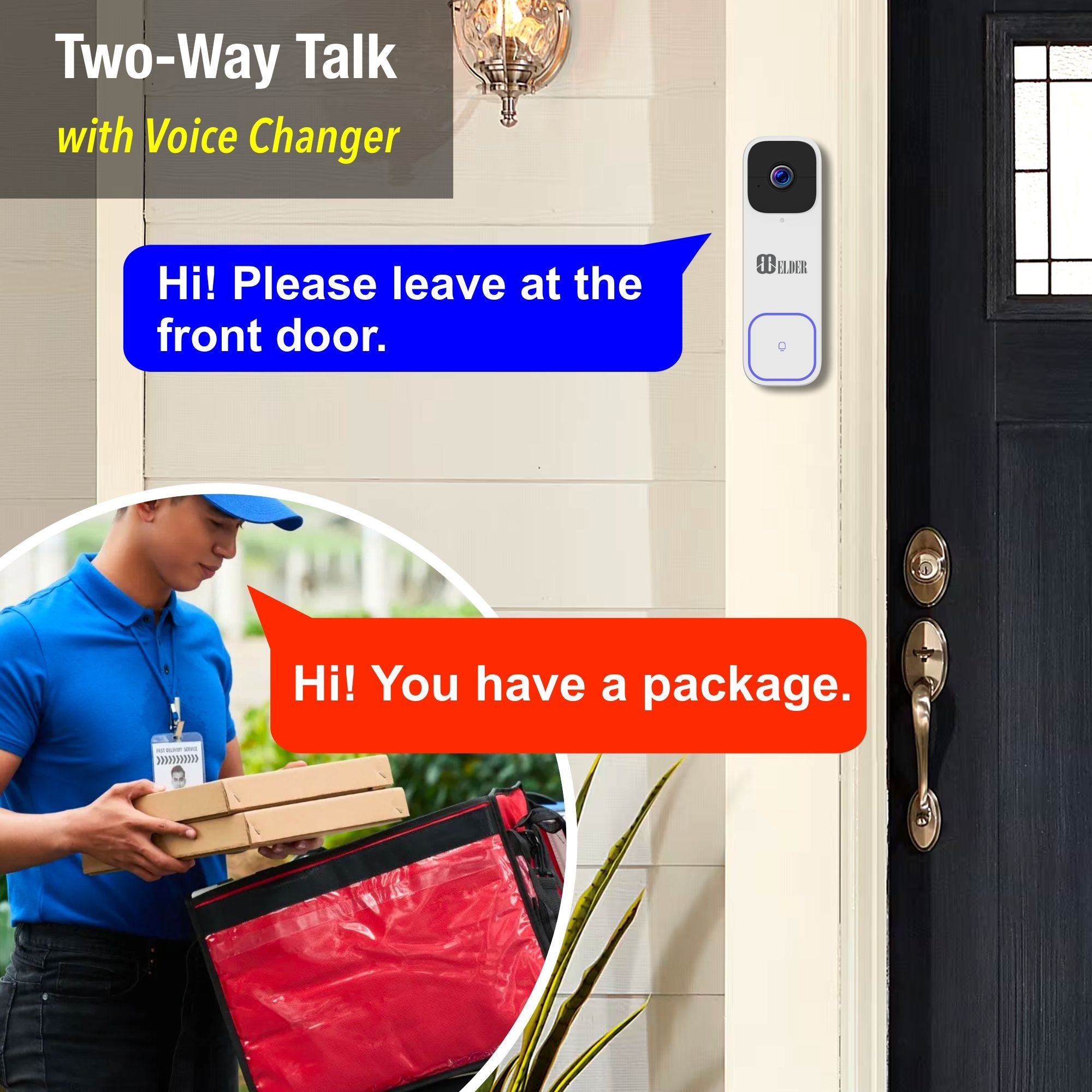 Elder Doorbell Camera 2K Wireless 64GB WiFi Battery-Operated & Chime, Smart Home AI Person & Package Detection & DIY Video Doorbell, Works with Google Assistant & Alexa