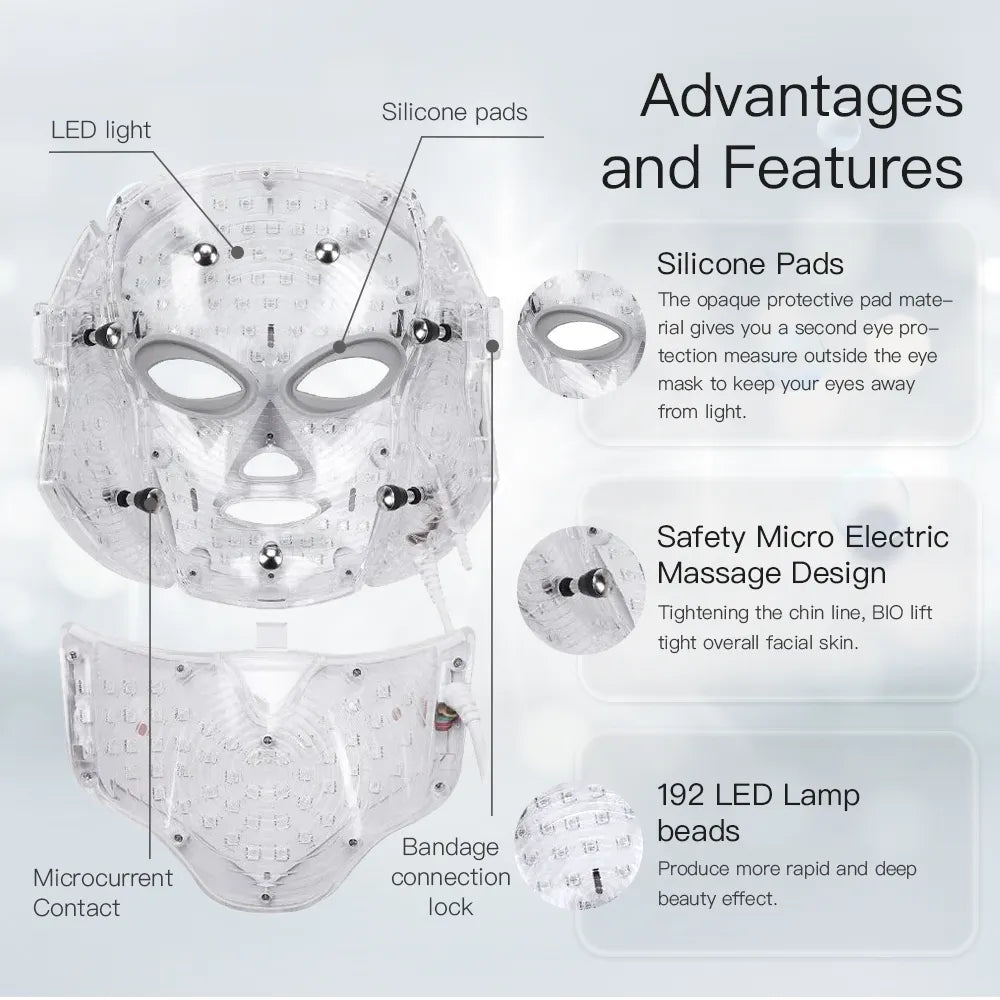 LED Face Mask Light Therapy Anti-Aging with Neck – Multi-Light Facial & Neck Rejuvenation Device