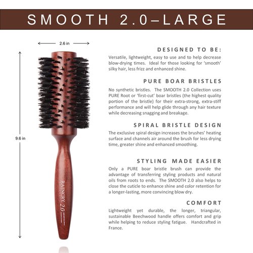 Smooth 2.0 Pure Natural Bristle Brush – 100% Boar Bristle, Professional-Quality