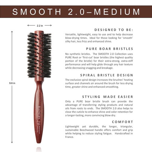 Smooth 2.0 Pure Natural Bristle Brush – 100% Boar Bristle, Professional-Quality