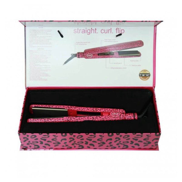 Sleek Style: Ceramic Flat Iron with Temp Control & Magnetic Handle - White Zebra & Pink Leopard