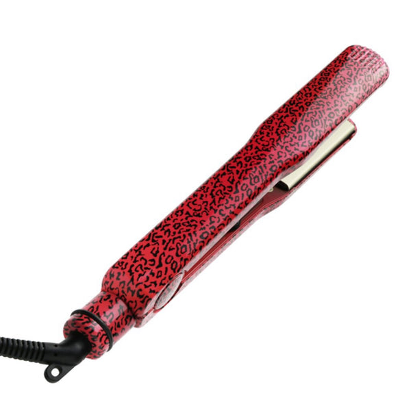 Sleek Style: Ceramic Flat Iron with Temp Control & Magnetic Handle - White Zebra & Pink Leopard