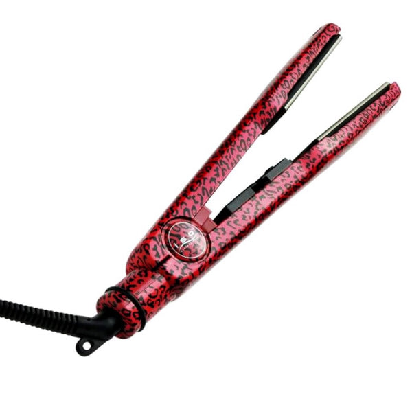 Sleek Style: Ceramic Flat Iron with Temp Control & Magnetic Handle - White Zebra & Pink Leopard