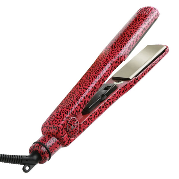 Sleek Style: Ceramic Flat Iron with Temp Control & Magnetic Handle - White Zebra & Pink Leopard