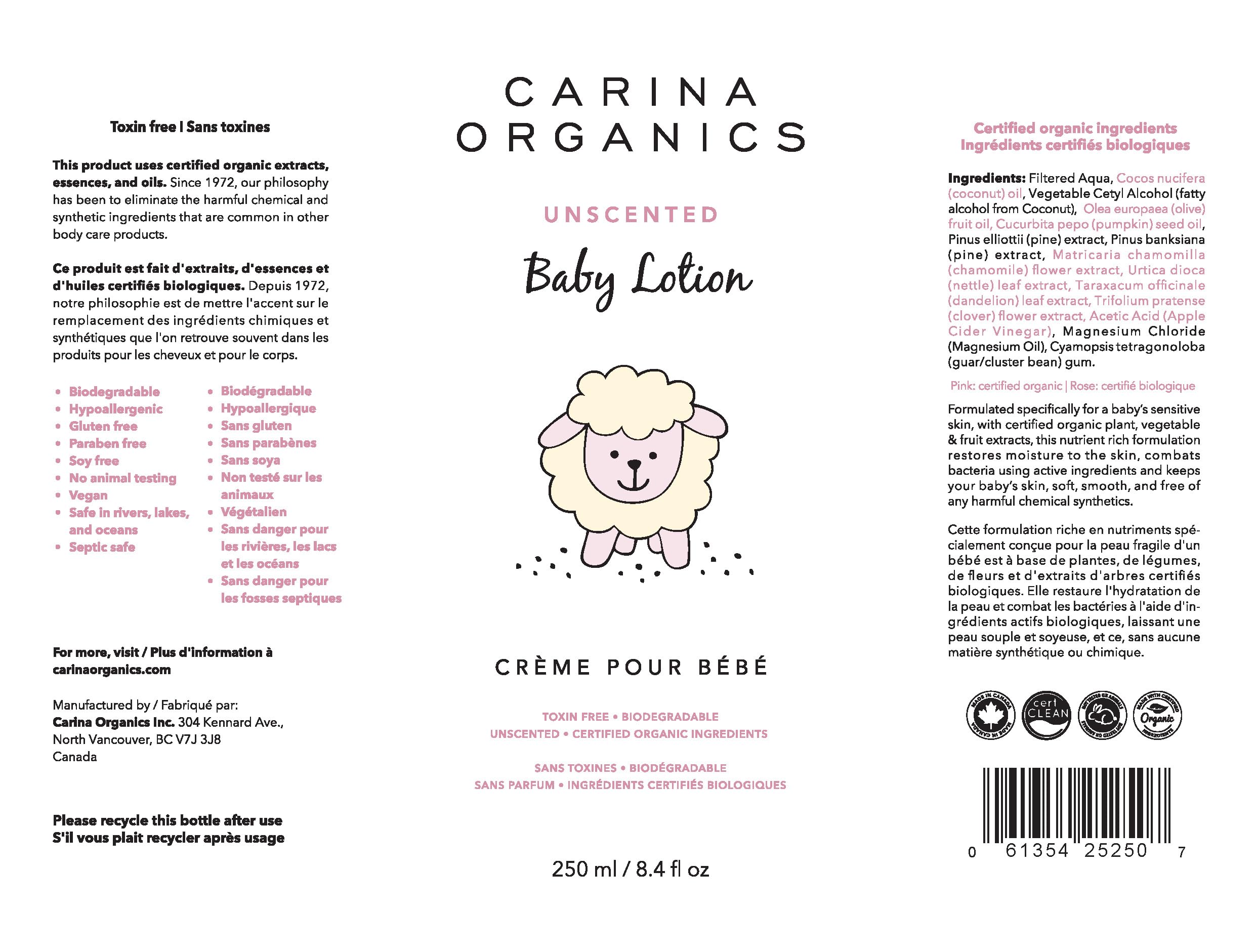 Carina Organics - Unscented Baby Lotion (250ml 12)
