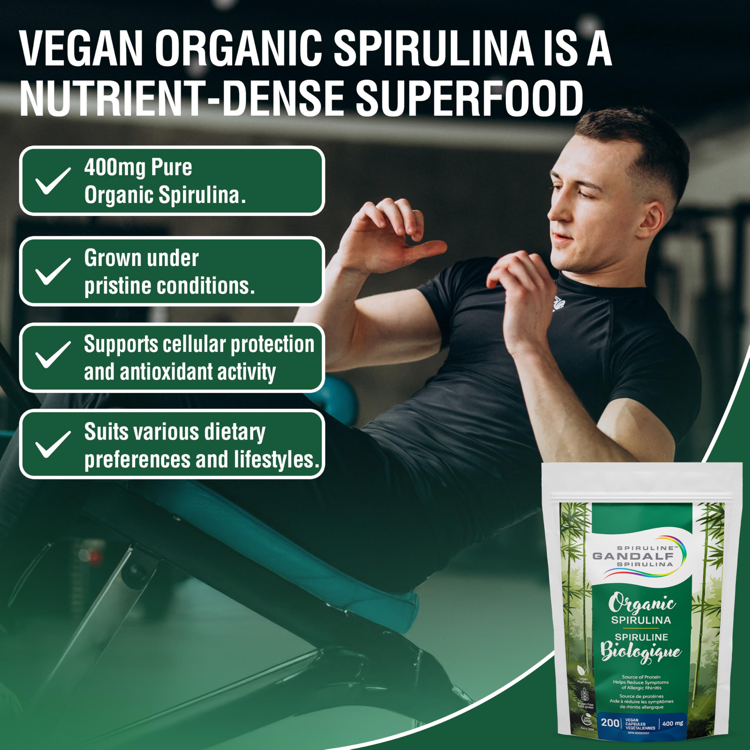 Gandalf - Spirulina Organic 400mg, 200 Vcaps - Gandalf