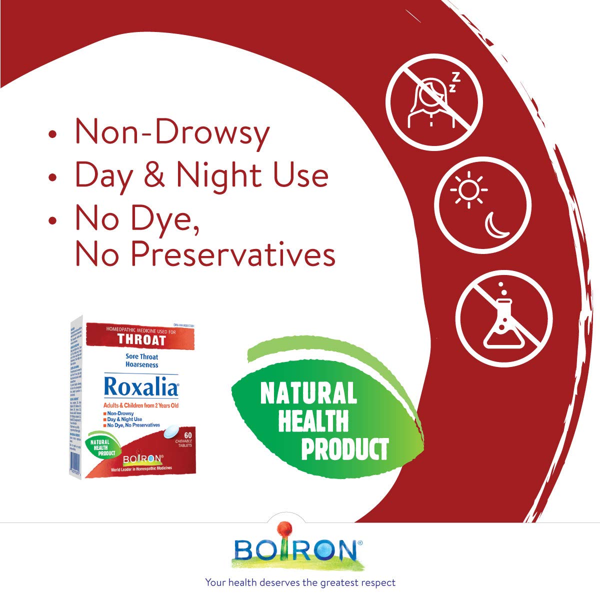 Boiron Roxalia Homeopathic Tablets – 60 Chewable Tablets for Sore Throat and Hoarseness