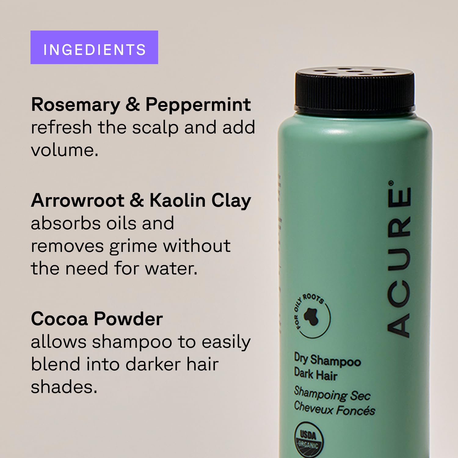 Acure - Dry Shampoo - Brunette To Dark Hair (48g 12)
