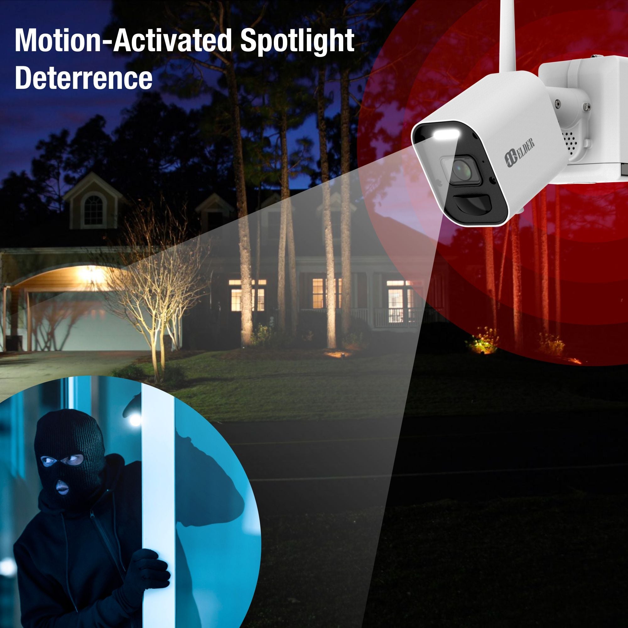 Elder 4K Wireless Security Camera System 1TB Wire-Free, 8Ch NVR 4-Camera Battery WiFi Surveillance Outdoor, Color Night Vision, Spotlight Deterrence & Two-Way Talk