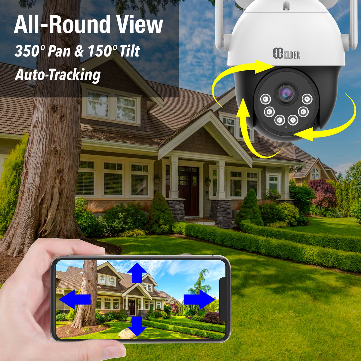Elder WiFi PTZ Security Camera System, 4K NVR 8CH & Semi Wireless 5MP Cameras Outdoor Color Night Vision, Person Detection Smart Home Surveillance CCTV DIY