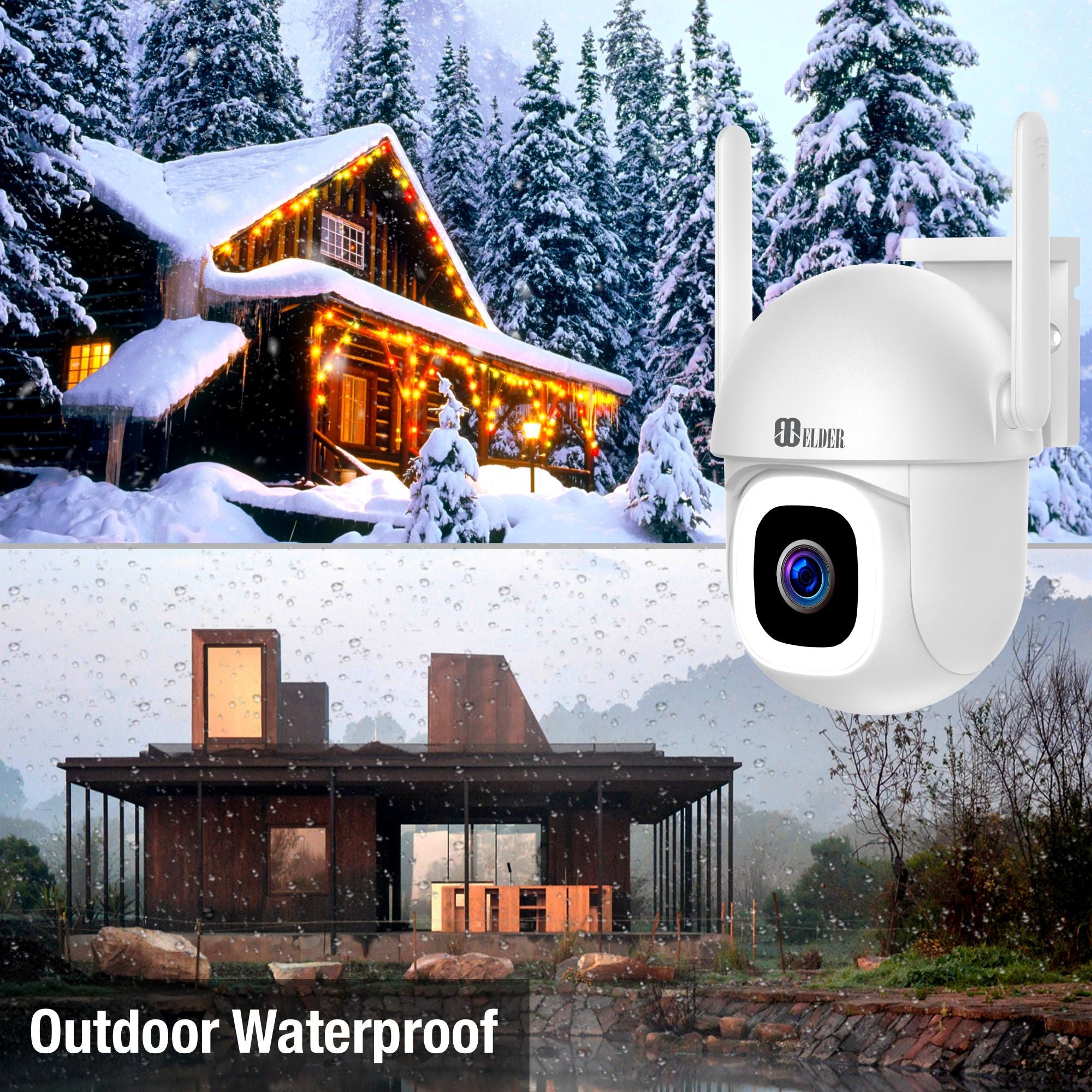 Elder WiFi Security Camera 2K+ Outdoor x2 Pack PTZ 64GB Semi Wireless, DIY Smart Home AI Human Motion, Spotlight Deterrence & Color Night Vision, Works with Hey Google & Alexa
