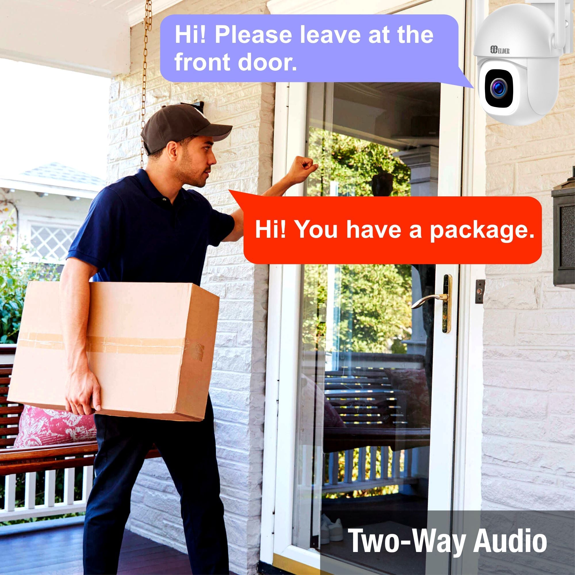 Elder WiFi Security Camera 2K+ Outdoor x2 Pack PTZ 64GB Semi Wireless, DIY Smart Home AI Human Motion, Spotlight Deterrence & Color Night Vision, Works with Hey Google & Alexa