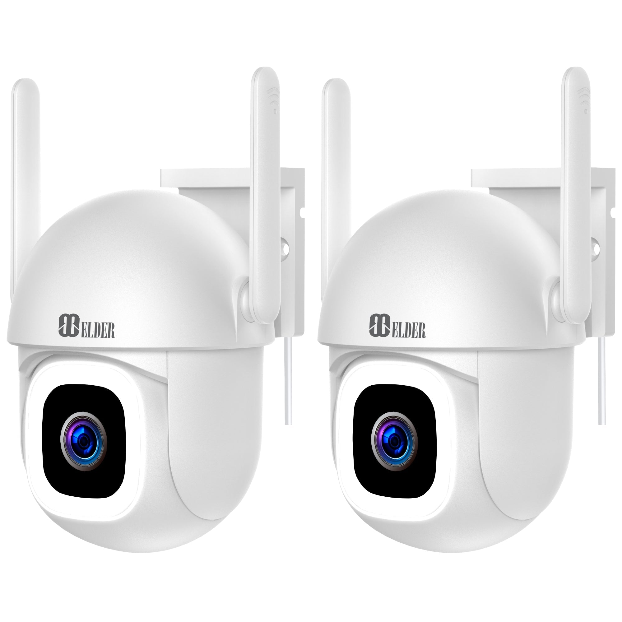 Elder WiFi Security Camera 2K+ Outdoor x2 Pack PTZ 64GB Semi Wireless, DIY Smart Home AI Human Motion, Spotlight Deterrence & Color Night Vision, Works with Hey Google & Alexa