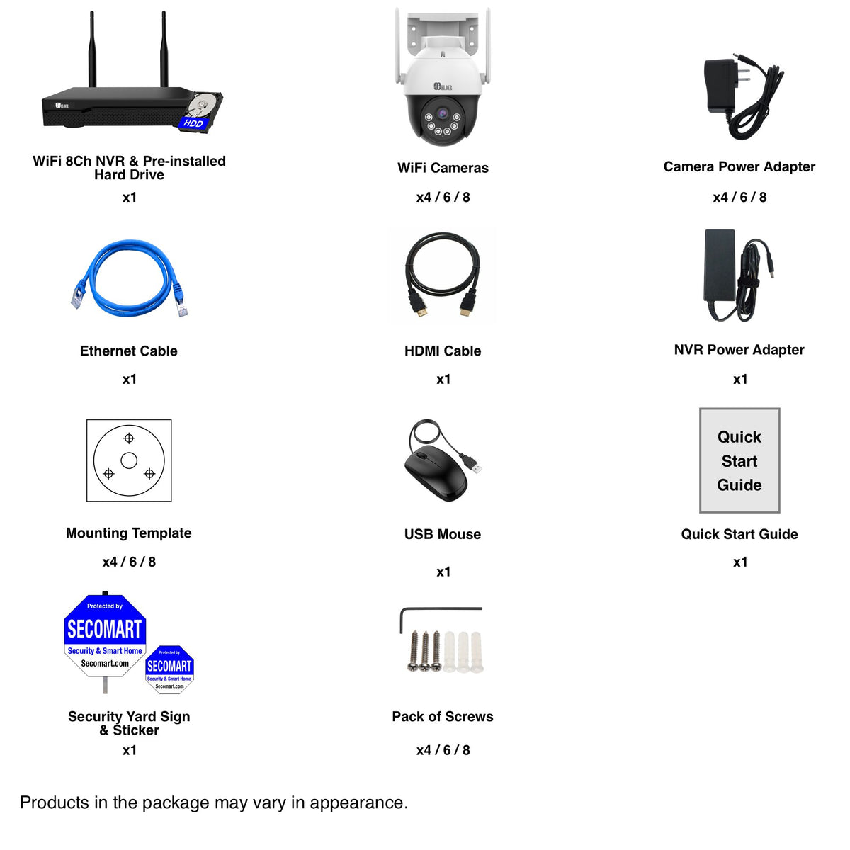 Elder WiFi PTZ Security Camera System, 4K NVR 8CH & Semi Wireless 5MP Cameras Outdoor Color Night Vision, Person Detection Smart Home Surveillance CCTV DIY